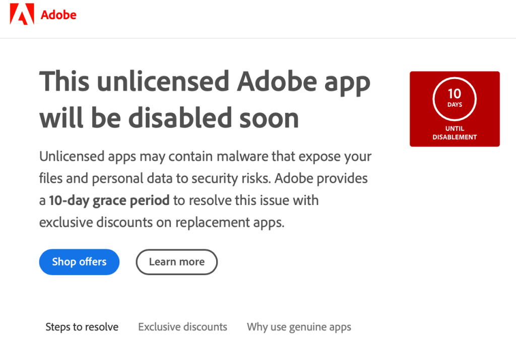 disable unlicensed adobe apps mac